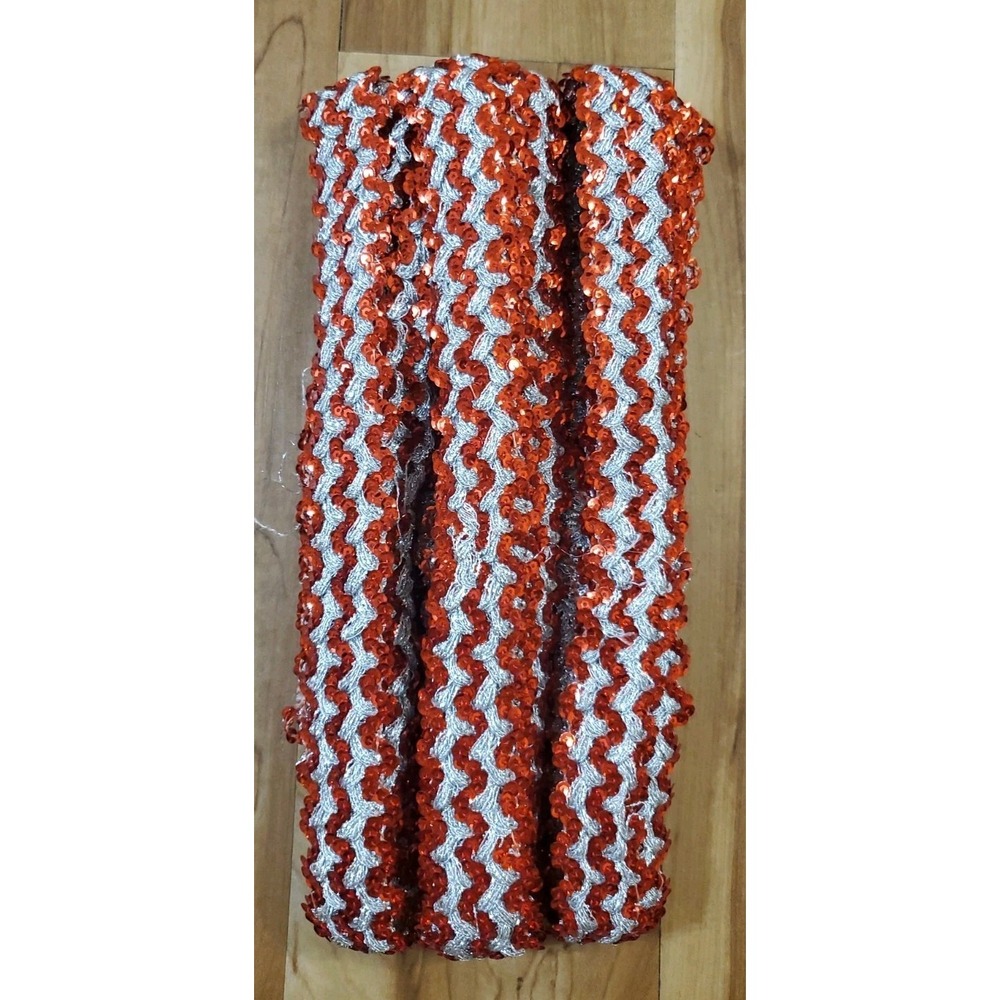 Red Silver Sequin Trim Ribbon Wavy Braid Lace Trimming Costumes Crafts 8 Yards